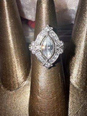 Marquise Halo Cocktail Ring in Sterling Silver with CZ Center Stone